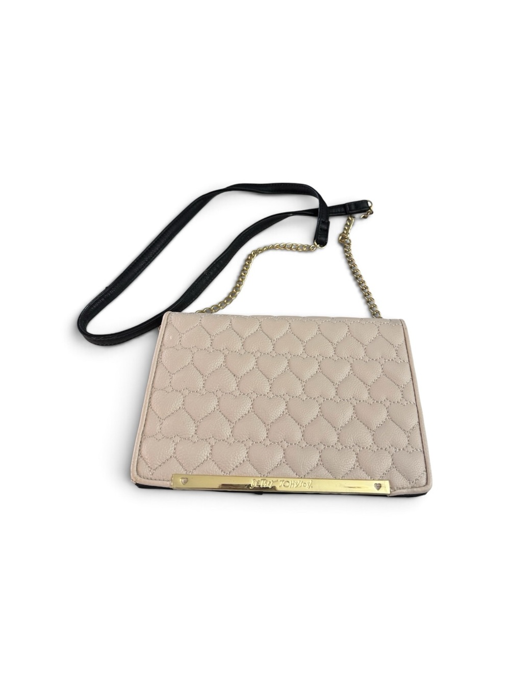 Betsey Johnson Beige Quilted Heart Crossbody Bag